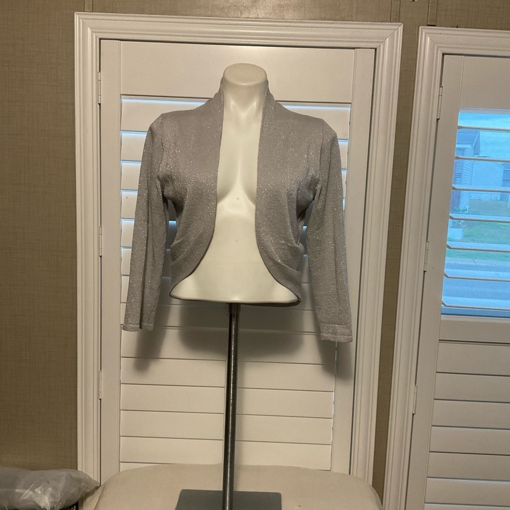 Women's Silver Open-Front Sparkle Cardigan